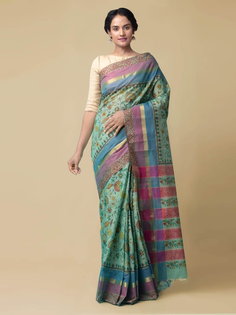 

Unnati Silks Green Pure Cotton Printed Mangalagiri Saree
