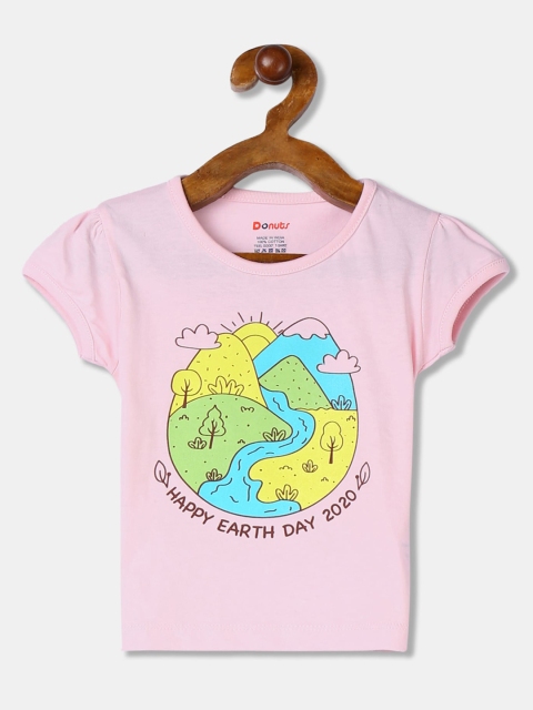 

Donuts Girls Pink Printed Round Neck T-shirt