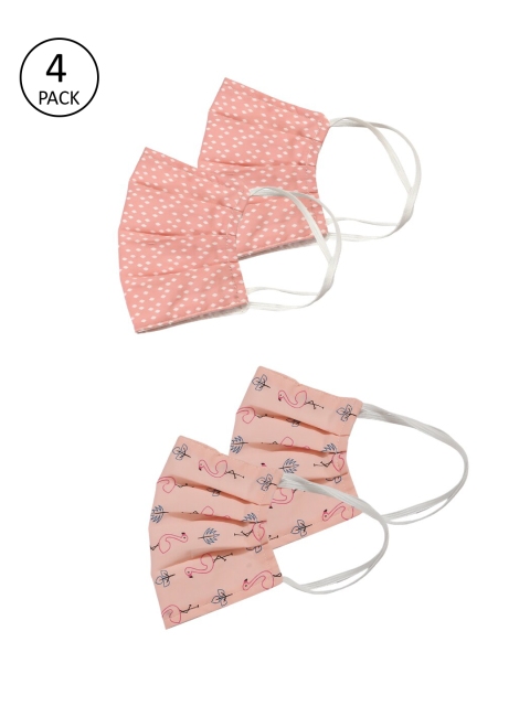 

Bellofox Unisex Pack Of 4 Printed 3-Ply Reusable Cloth Face Masks, Peach