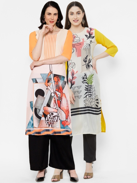 

7Threads Women Multicoloured Printed Straight Kurta Pack Of 2, Multi