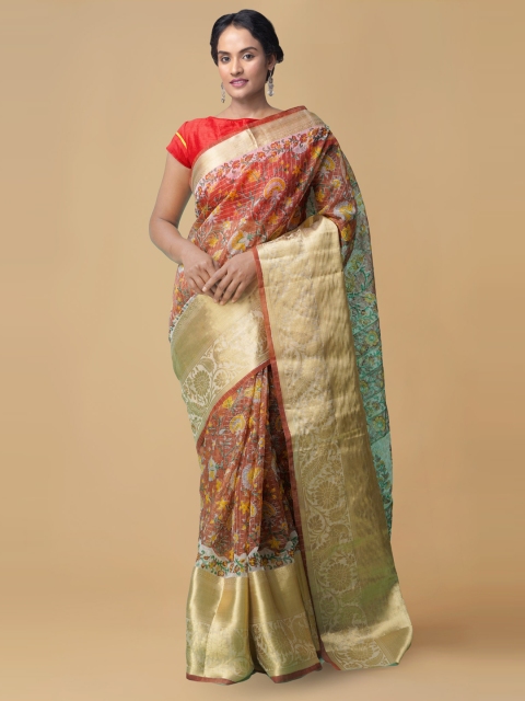 

Unnati Silks Cream-Coloured Organza Woven Design Chanderi Saree