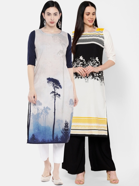 

7Threads Women Multicoloured Printed Straight Kurta Pack of 2, Multi