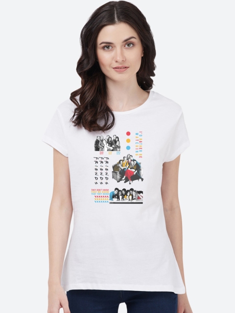 

Free Authority Women White Friends Printed Round Neck Cotton T-shirt