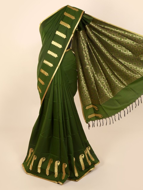 

Pothys Green & Gold-Toned Art Silk Printed Saree with Jhalar Pallu