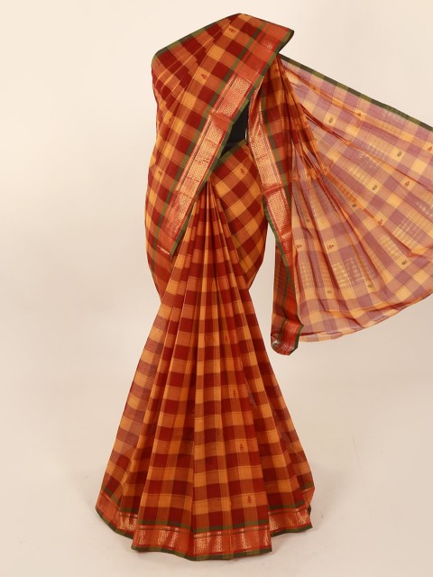 

Pothys Red & Yellow Pure Cotton Checked Saree