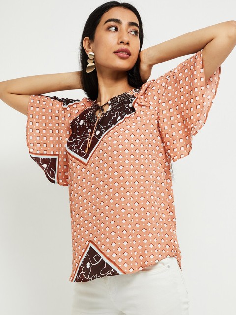 

max Women Peach-Coloured Printed A-Line Top