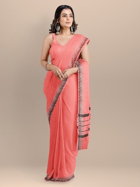 

BharatSthali Pink Silk Cotton Solid Mangalagiri Saree