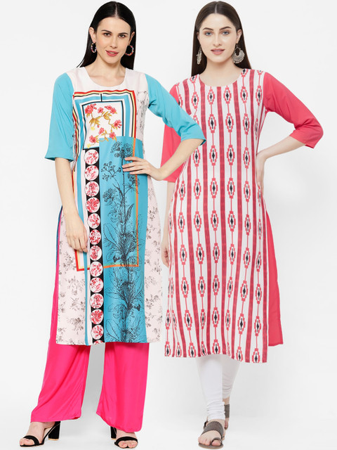 

7Threads Women Multicoloured Printed Straight Kurta Pack Of 2, Multi