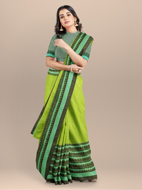 

BharatSthali Green & Black Pure Cotton Solid Sambalpuri Handloom Saree