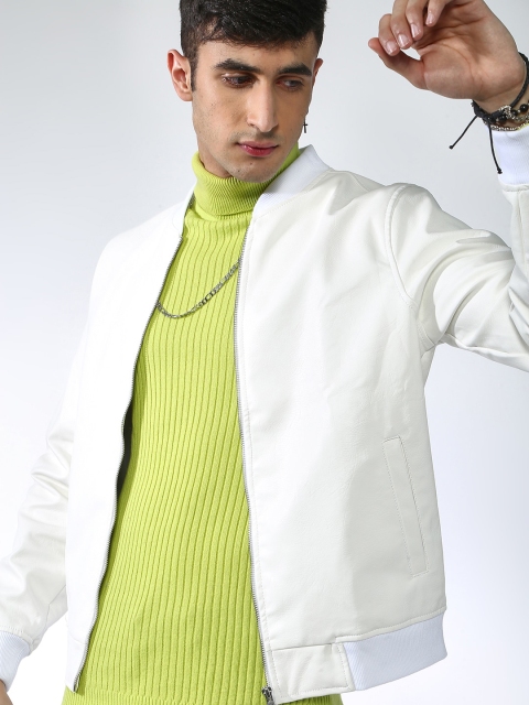 

Blue Saint Men White Solid Bomber