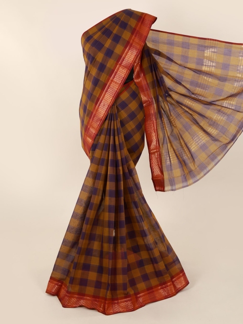 

Pothys Yellow & Blue Pure Cotton Checked Saree