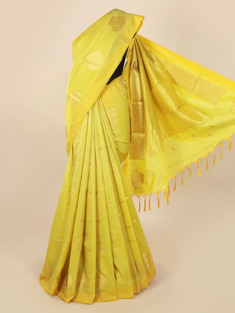

Pothys Yellow & Gold-Toned Art Silk Printed Saree with Jhalar Pallu