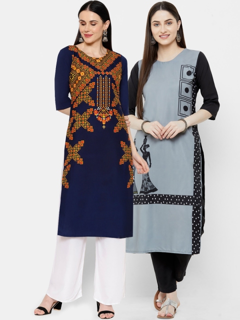 

7Threads Women Multicoloured Printed Straight Kurta Pack of 2, Multi