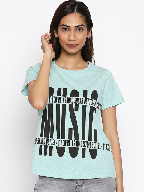 

People Women Green Printed Round Neck T-shirt