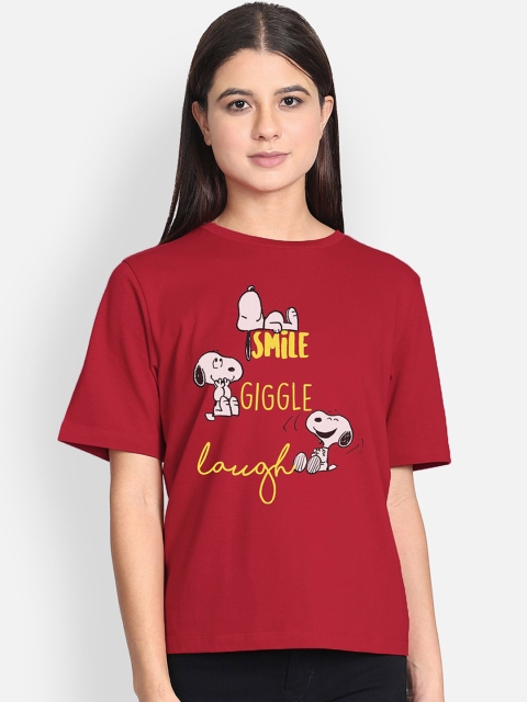 Free Authority Snoopy Print Red Tshirt for Women