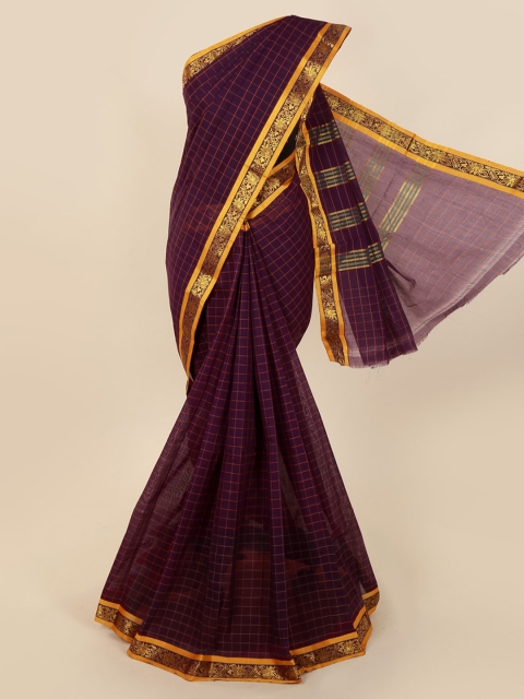 

Pothys Violet Checked Pure Cotton Saree