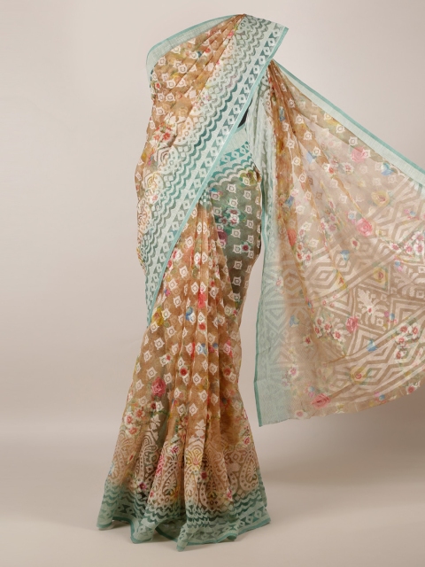 

Pothys Brown & Blue Jute Silk Printed Saree