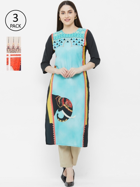 

7Threads Women Multicoloured Printed Straight Kurta Pack of 3, Multi