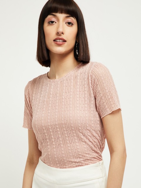 

max Women Peach-Coloured Self Design Top