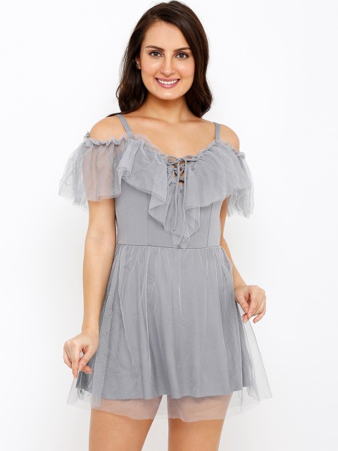 

Heart 2 Heart Women Grey Solid Swimming Dress