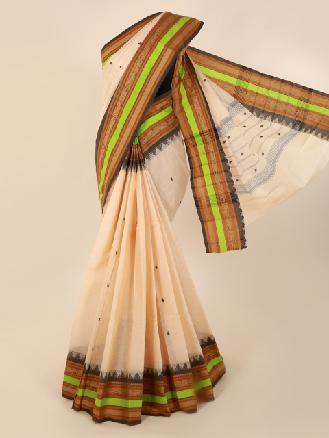 

Pothys Cream-Coloured & Brown Pure Cotton Woven Design Saree