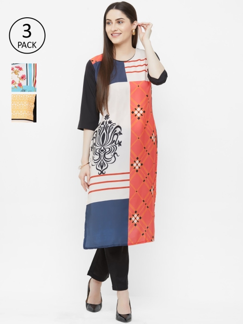 7Threads Women Multicoloured Printed Straight Kurta Pack of 3, Multi