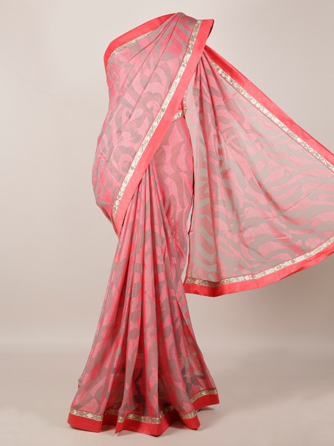 

Pothys Pink Printed Poly Georgette Saree