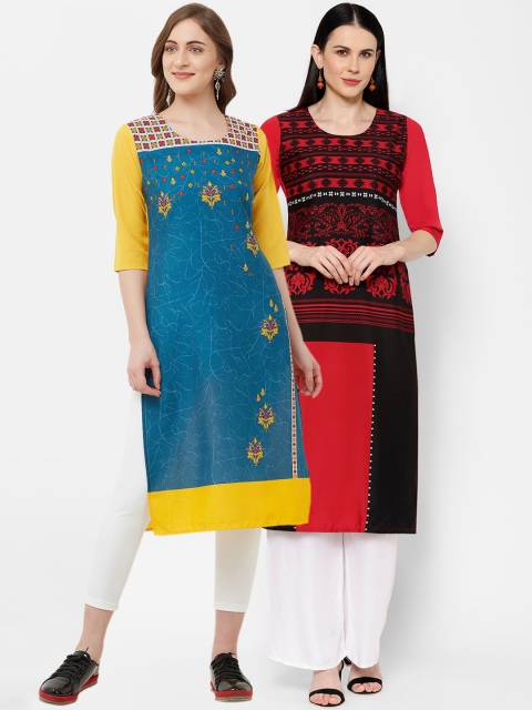 

7Threads Women Multicoloured Printed Straight Kurta Pack Of 2, Multi