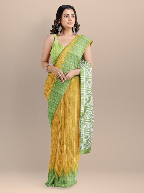 

BharatSthali Yellow Pure Silk Printed Sambalpuri Saree