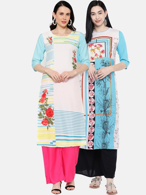 

7Threads Women Multicoloured Printed Straight Kurta Pack Of 2, Multi