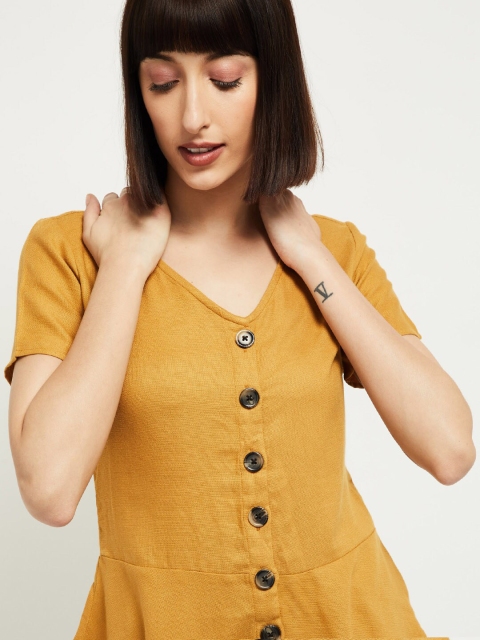 

max Women Mustard Yellow Solid Peplum Top