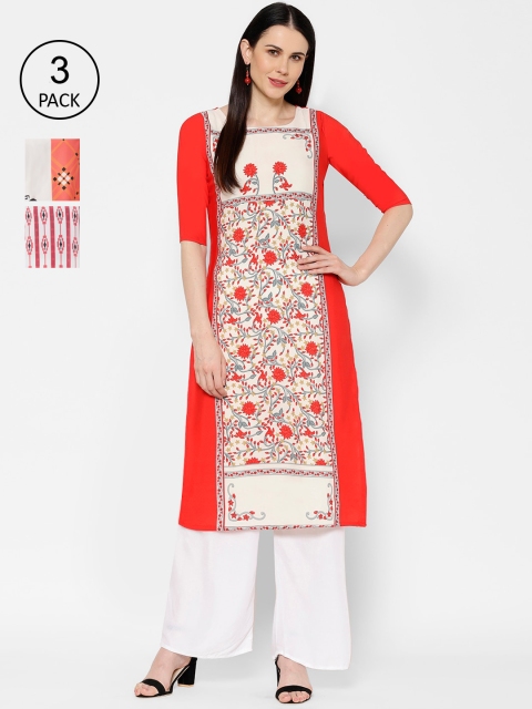 

7Threads Women Multicoloured Printed Straight Kurta Pack of 3, Multi