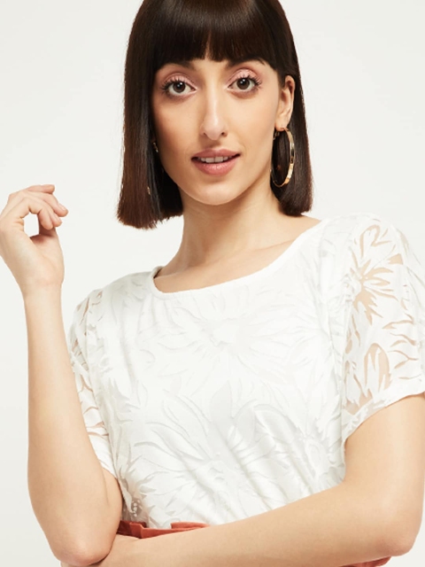 

max Women Cream-Coloured Self Design Top