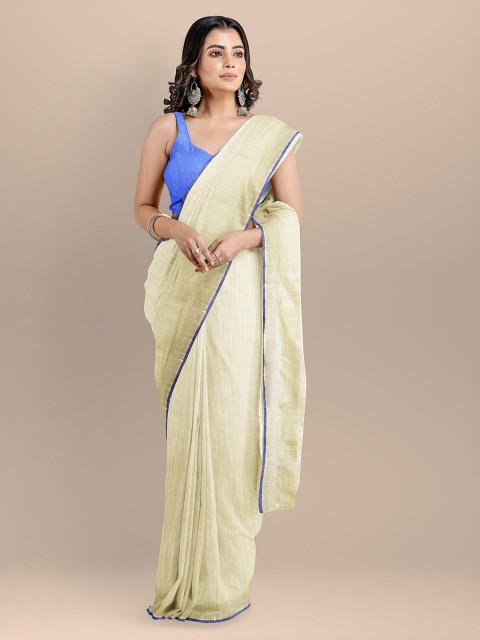 

BharatSthali Cream-Coloured Pure Cotton Solid Mangalagiri Saree