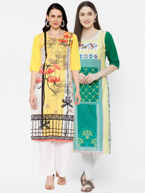 

7Threads Women Multicoloured Printed Straight Kurta Pack Of 2, Multi