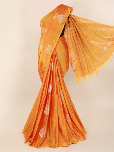 

Pothys Yellow & Gold-Toned Silk Cotton Woven Design Saree