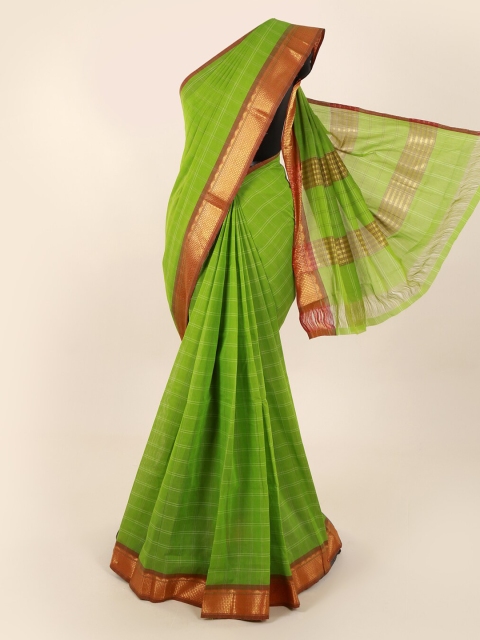 

Pothys Green & Red Pure Cotton Checked Saree