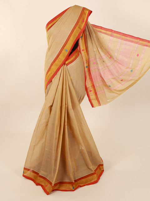 

Pothys Cream-Coloured Solid Pure Cotton Saree