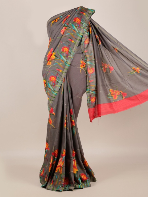 

Pothys Grey & Pink Jute Silk Printed Saree