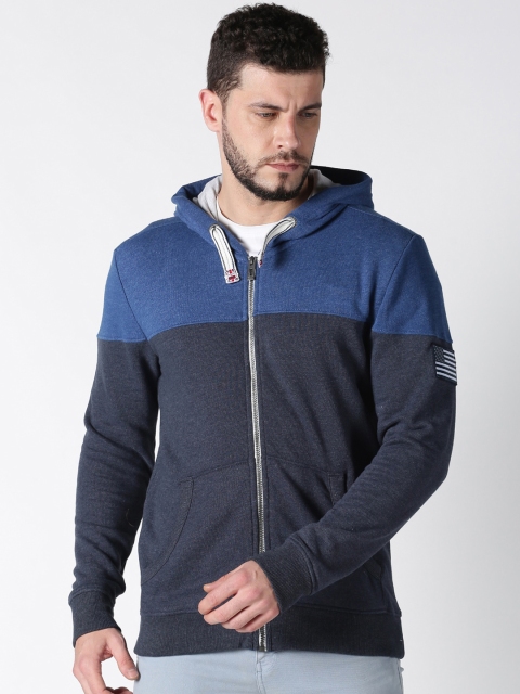 

UrGear Men Blue Colourblocked Hooded Sweatshirt