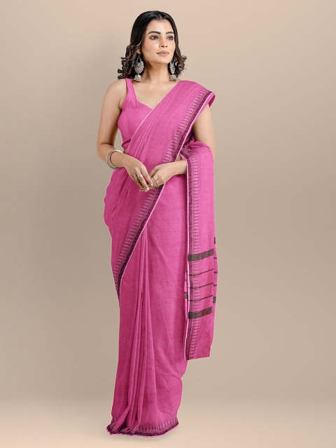 

BharatSthali Pink Silk Cotton Solid Handloom Mangalagiri Saree