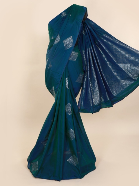 

Pothys Blue & Silver-Toned Silk Cotton Woven Design Saree