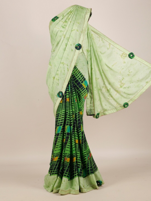

Pothys Green Printed Poly Georgette Saree