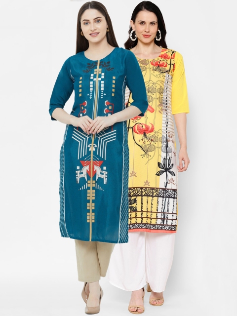 

7Threads Women Multicoloured Printed Straight Kurta Pack of 2, Multi