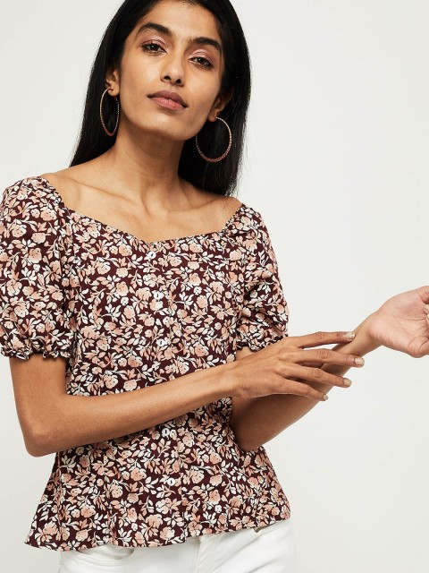 

max Women Brown Printed Top