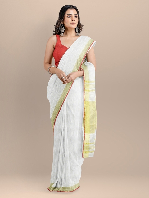 

BharatSthali White Pure Cotton Solid Mangalagiri Saree