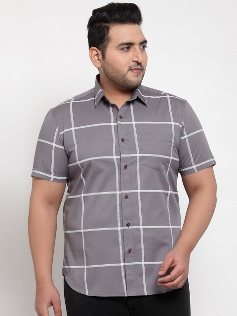 

plusS Men Grey Regular Fit Checked Casual Shirt
