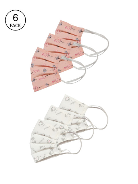 

Bellofox Unisex Pack Of 6 Printed 3-Ply Protective Cloth Masks, Peach