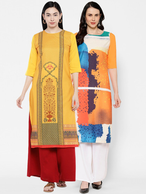 

7Threads Women Multicoloured Printed Straight Kurta Pack Of 2, Multi