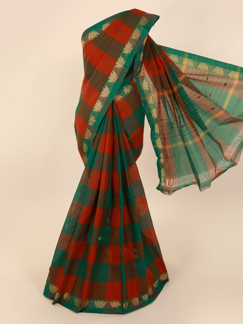 

Pothys Red & Green Pure Cotton Checked Saree